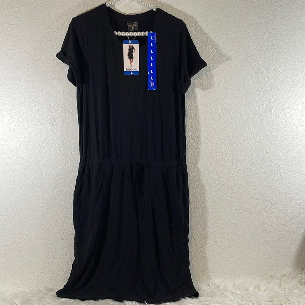 32 DEGREES Dress Size Large Ladies' Soft Lux Short Sleeve Black With Pockets New - Picture 3 of 15